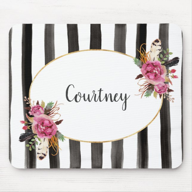 Watercolor floral personalized mousepad (Front)