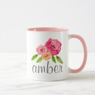 Watercolor Floral Personalized Name Girly Monogram Mug