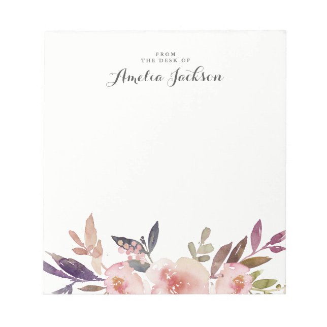 Watercolor Floral Personalized Notepad Stationery (Front)