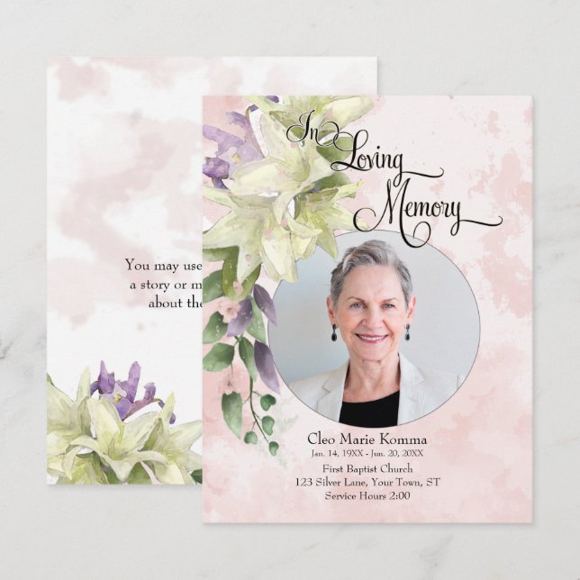 Watercolor Floral Personalized Photo Sympathy Card (Front/Back)
