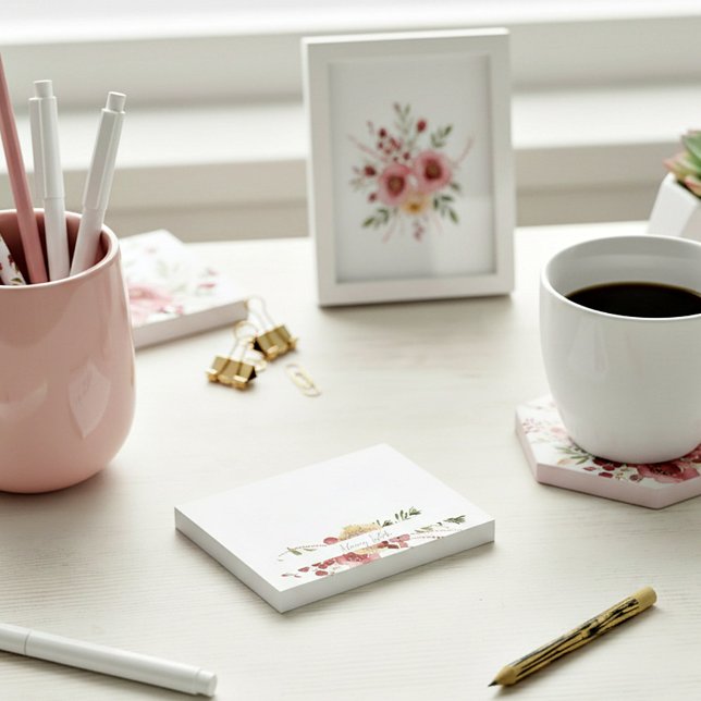 Watercolor floral personalized  post-it notes (Creator Uploaded)
