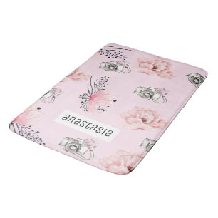 Watercolor Floral Personalized Rose Bath Mat