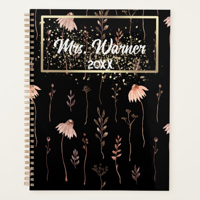 Watercolor Floral Personalized Teacher Gift  Boho Planner (Front)