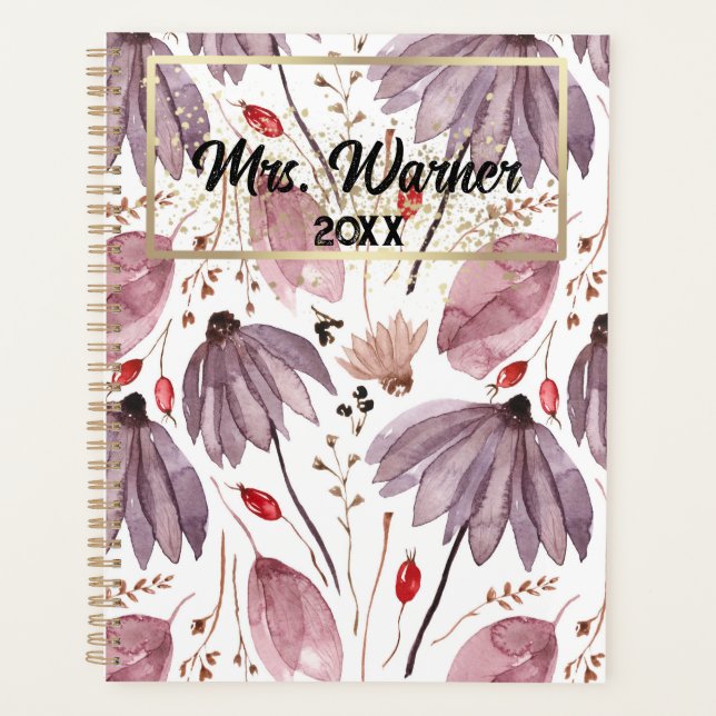 Watercolor Floral Personalized Teacher Gift Boho Planner (Front)