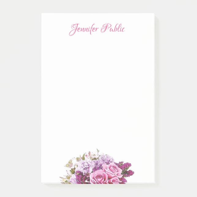 Watercolor Floral Personalized Template Script Post-it Notes (Front)