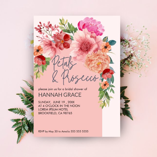 Watercolor Floral Petals & Prosecco Bridal Shower Invitation (Creator Uploaded)