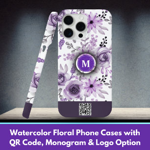Watercolor Floral Phone Cases with QR Code, Monogr