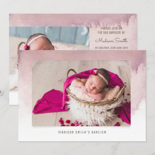Watercolor Floral Photo Baptism Party Invitation