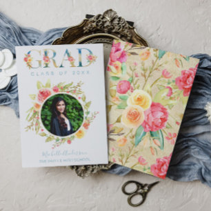 Watercolor Floral Photo Graduation Announcement