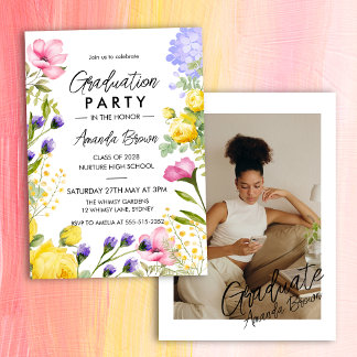 Watercolor Floral Photo Graduation Class of 2025 Invitation