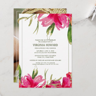 Watercolor Floral, Photo Graduation Party Invitation
