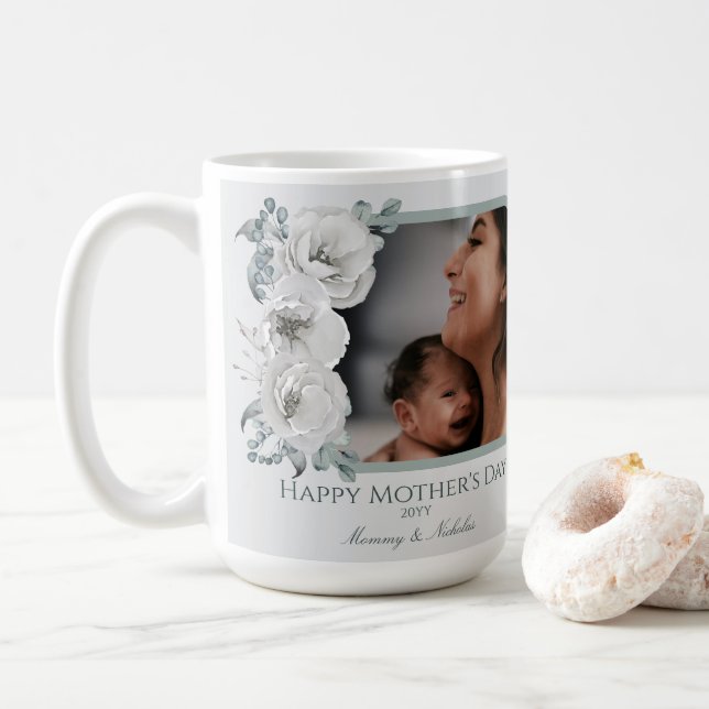 Watercolor Floral Photo Mother's Day Coffee Mug (With Donut)