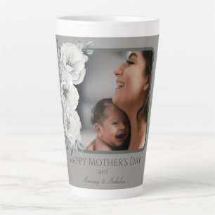 Watercolor Floral Photo Mother's Day   Grey Latte Mug