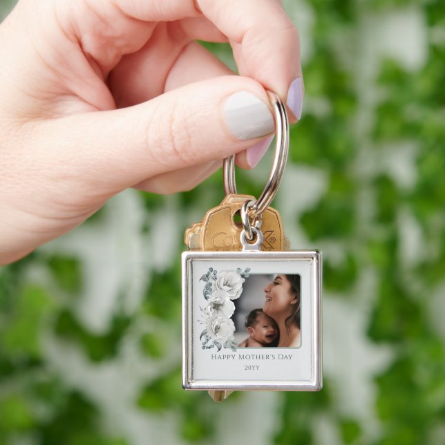 Watercolor Floral Photo Mother's Day Keychain (Hand)