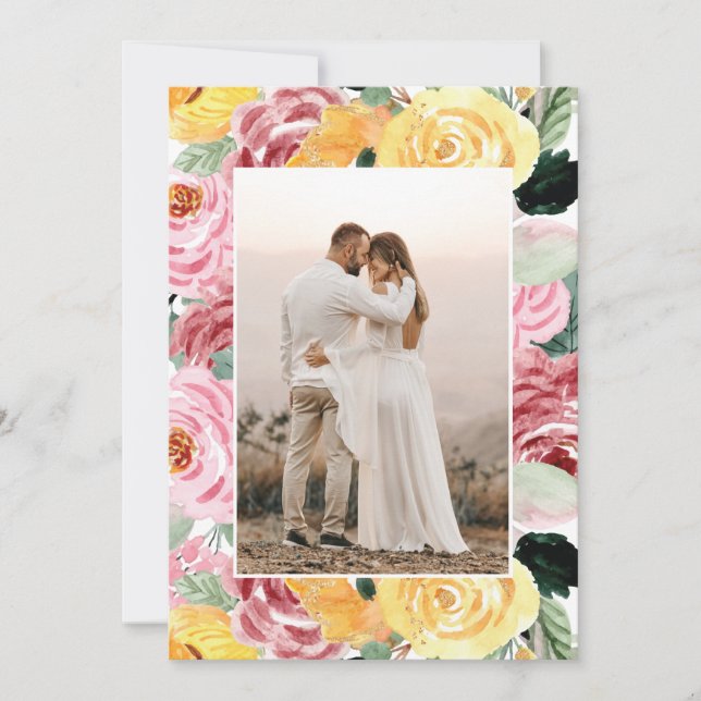 Watercolor Floral Photo Wedding Save The Date (Front)