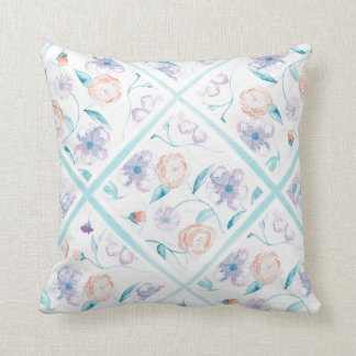 Watercolor Floral Pillow - Lavender, Blue, Peach