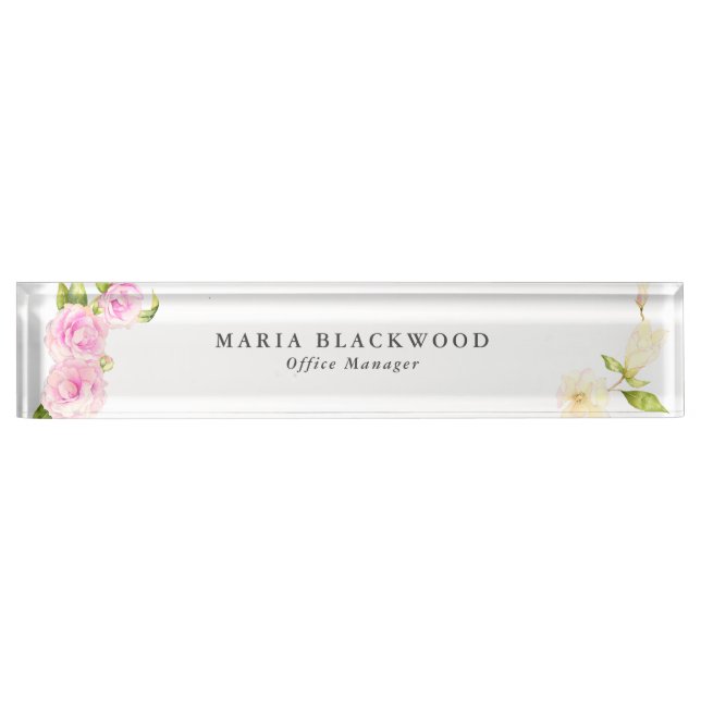 Watercolor Floral Pink and Cream Nameplate (Front)