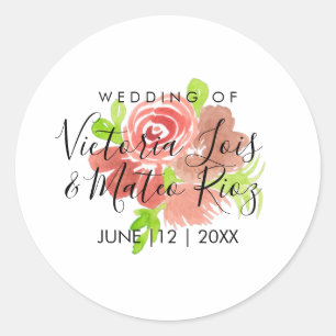 Watercolor Floral Pink Beige Blush Leaf Wedding  Classic Round Sticker