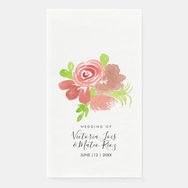 Watercolor Floral Pink Beige Blush Leaf Wedding Napkin (Front)