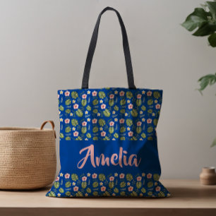 Watercolor floral pink blue pattern tote bag