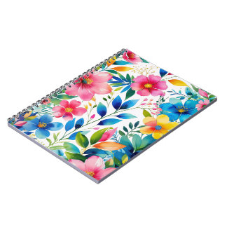 Watercolor Floral – Pink Blue Yellow Flowers Notebook