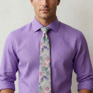Watercolor Floral Pink Blush and Purple  Tie