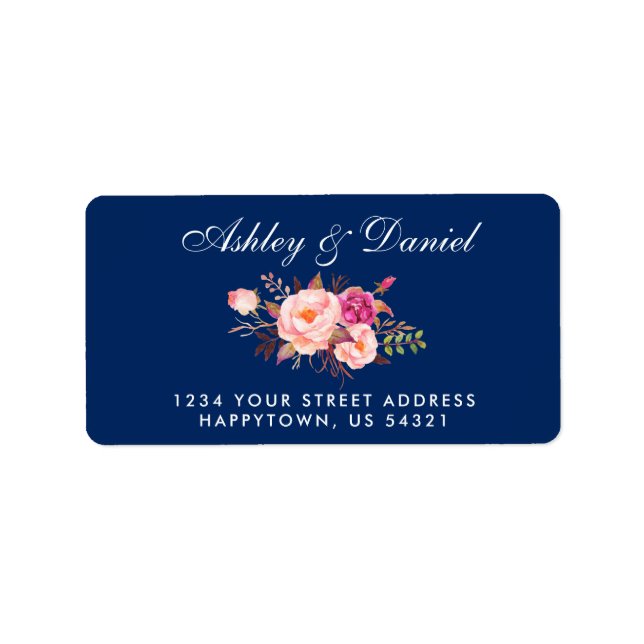 Watercolor Floral Pink Blush Blue Wedding Address Label (Front)