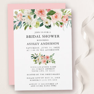 Watercolor Floral Pink Blush Bridal Shower Elegant Invitation
