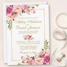 Watercolor Floral Pink Blush Gold Wedding
