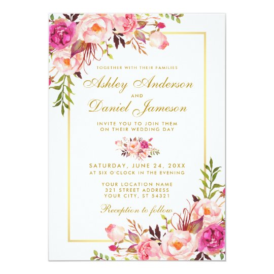 Watercolor Floral Pink Blush Gold Wedding Invitation Zazzle Ca