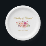 Watercolor Floral Pink Blush Gold Wedding Paper Plate<br><div class="desc">Watercolor Floral Pink Blush Gold Wedding Paper Plate</div>