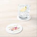 Watercolor Floral Pink Blush Gold Wedding Round Paper Coaster<br><div class="desc">Watercolor Floral Pink Blush Gold Wedding Coaster</div>