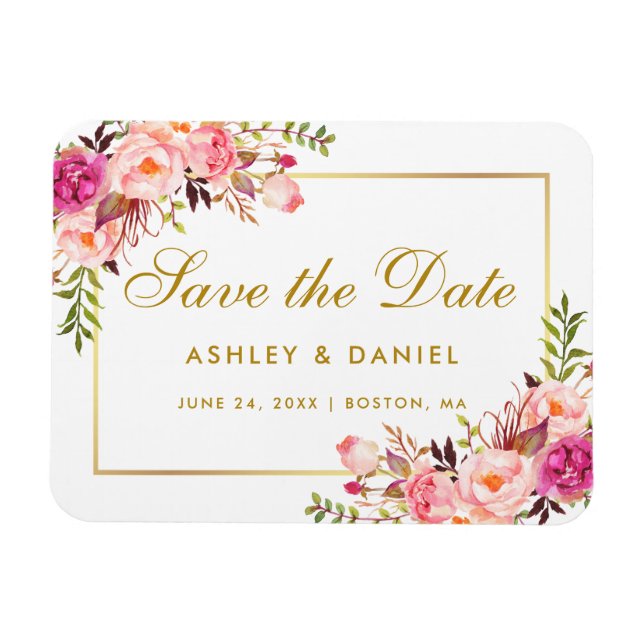 Watercolor Floral Pink Blush Save The Date Magnet (Horizontal)