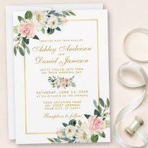 Watercolor Floral Pink Blush White Gold Wedding