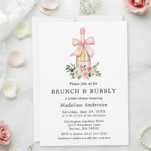 Watercolor Floral Pink Bow Bridal Shower Brunch Invitation