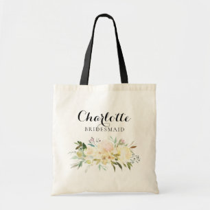 Watercolor Floral Pink Bridesmaid Wedding Gift Tote Bag