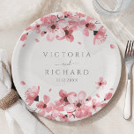 Watercolor Floral Pink Cherry Blossom Paper Plate<br><div class="desc">Add a touch of springtime elegance to your wedding reception with these personalized watercolor floral wedding paper plates. These disposable plates feature a beautiful design of pink cherry blossoms, framing the couple's names and wedding date. They are perfect for serving appetizers, desserts, or cake at your wedding breakfast or reception....</div>