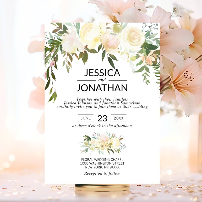 Watercolor Floral Pink Cream Ivory Wedding Invitation (Watercolor Floral Pink Cream Ivory Wedding Invitation)