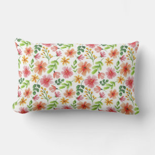Watercolor Floral Pink Flowers Pattern-69677 Lumbar Pillow