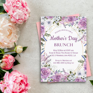 watercolor floral pink gold mothers day brunch  invitation
