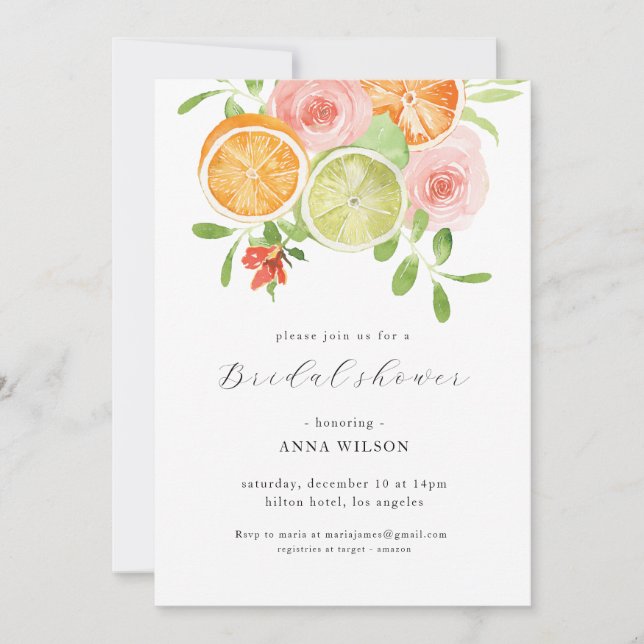 Watercolor Floral Pink Green Bridal Shower  Invitation (Front)