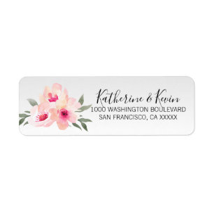 Watercolor Floral Pink Grey Flowers Return Address