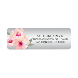 Watercolor Floral Pink Grey Flowers Return Address
