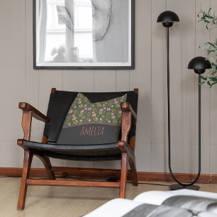 Watercolor floral pink grey pattern name throw pillow