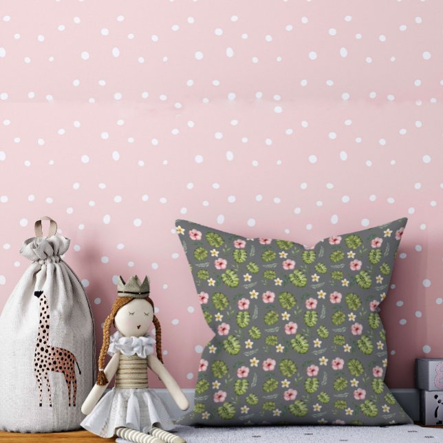 Watercolor floral pink grey pattern throw pillow (Creator Uploaded)