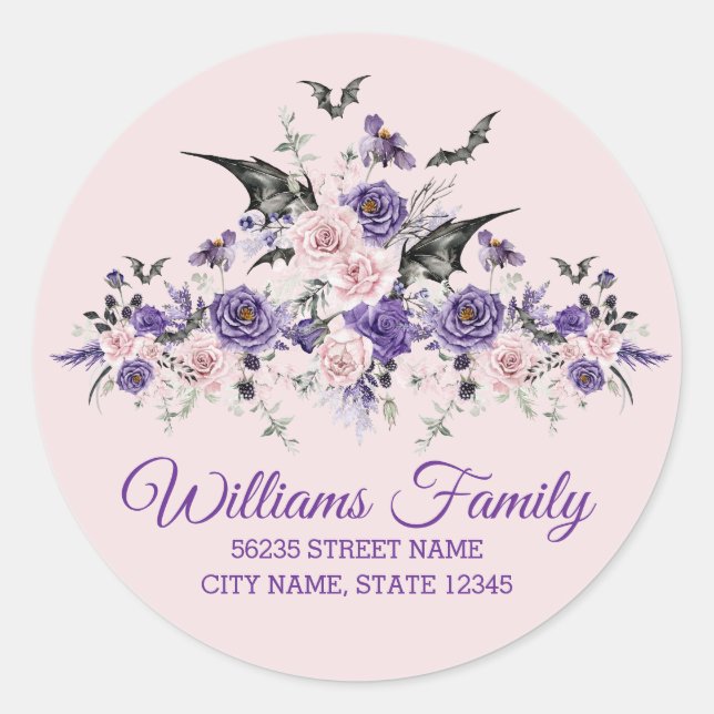 watercolor floral pink halloween address label (Front)
