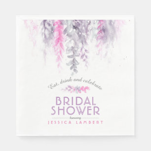 Watercolor floral pink indigo purple bridal shower napkin