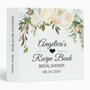 Watercolor Floral Pink Ivory Wedding Bridal Recipe Binder