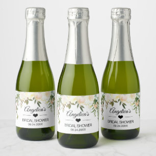 Watercolor Floral Pink Ivory Wedding Bridal Shower Sparkling Wine Label