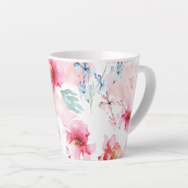 Watercolor Floral Pink Latte Mug (Right Angle)